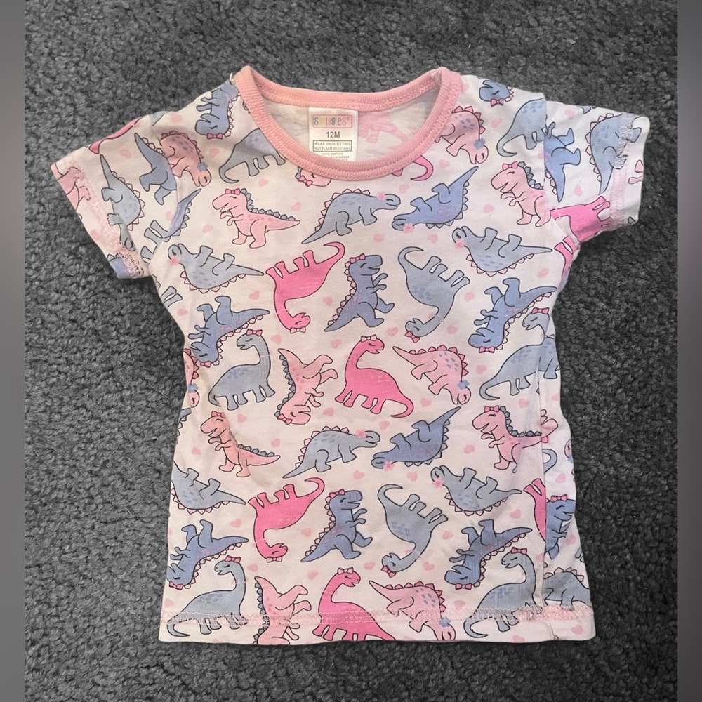 Two 12 month pajama pants and shirt. Dinosaur and unicorn